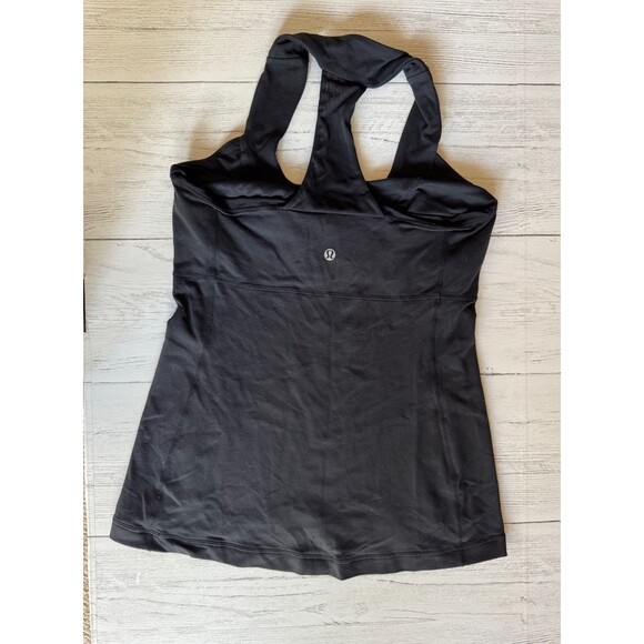 Lululemon Black Scoop Neck Tank Women’s 8 Racerback W-Built In Bra Coolmax - Picture 2 of 7